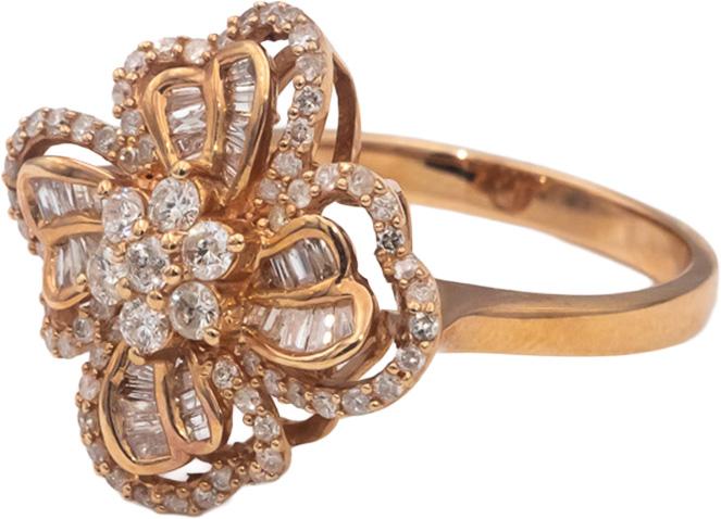 14k Rose Gold Round & Baguette Cut Diamond Flower Cocktail Ring 0.75CT Size 10