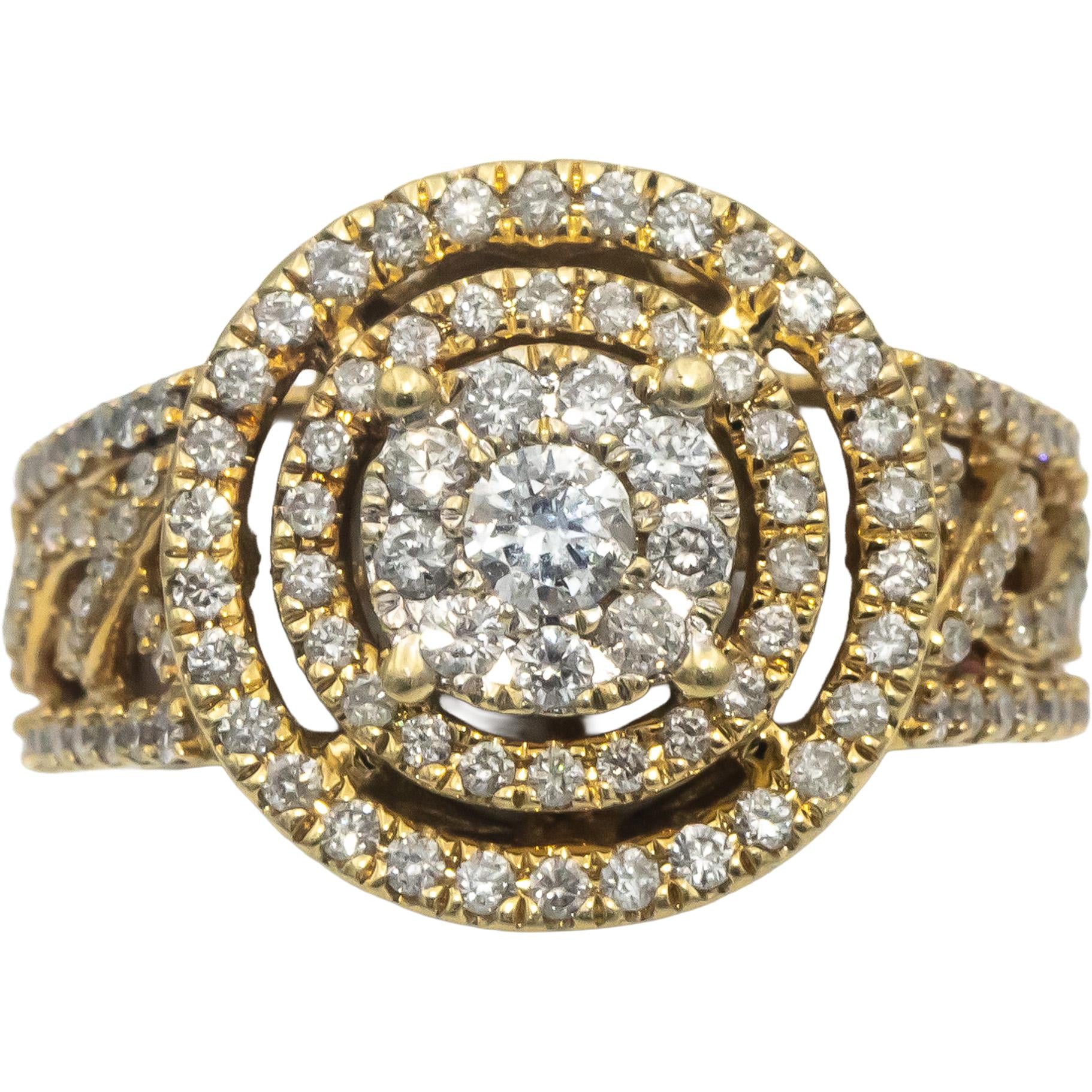 10k Yellow Gold Round Diamond Cluster Cocktail Ring 1.0CT Size 5