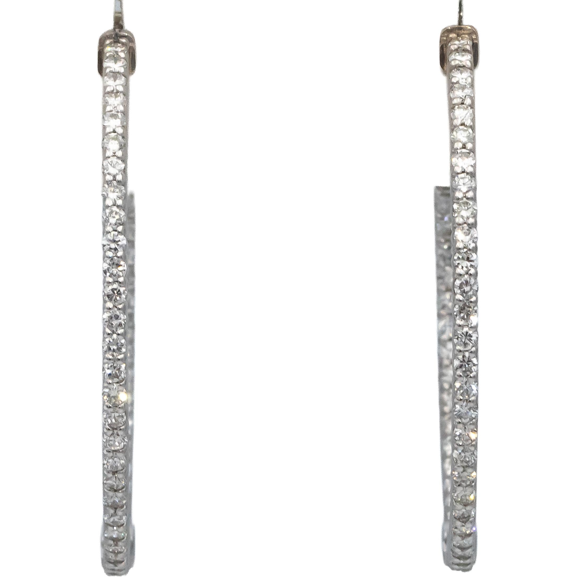 14k White Gold VS Round Diamond Inside Out Oval Hoop Earrings 2.0CTW