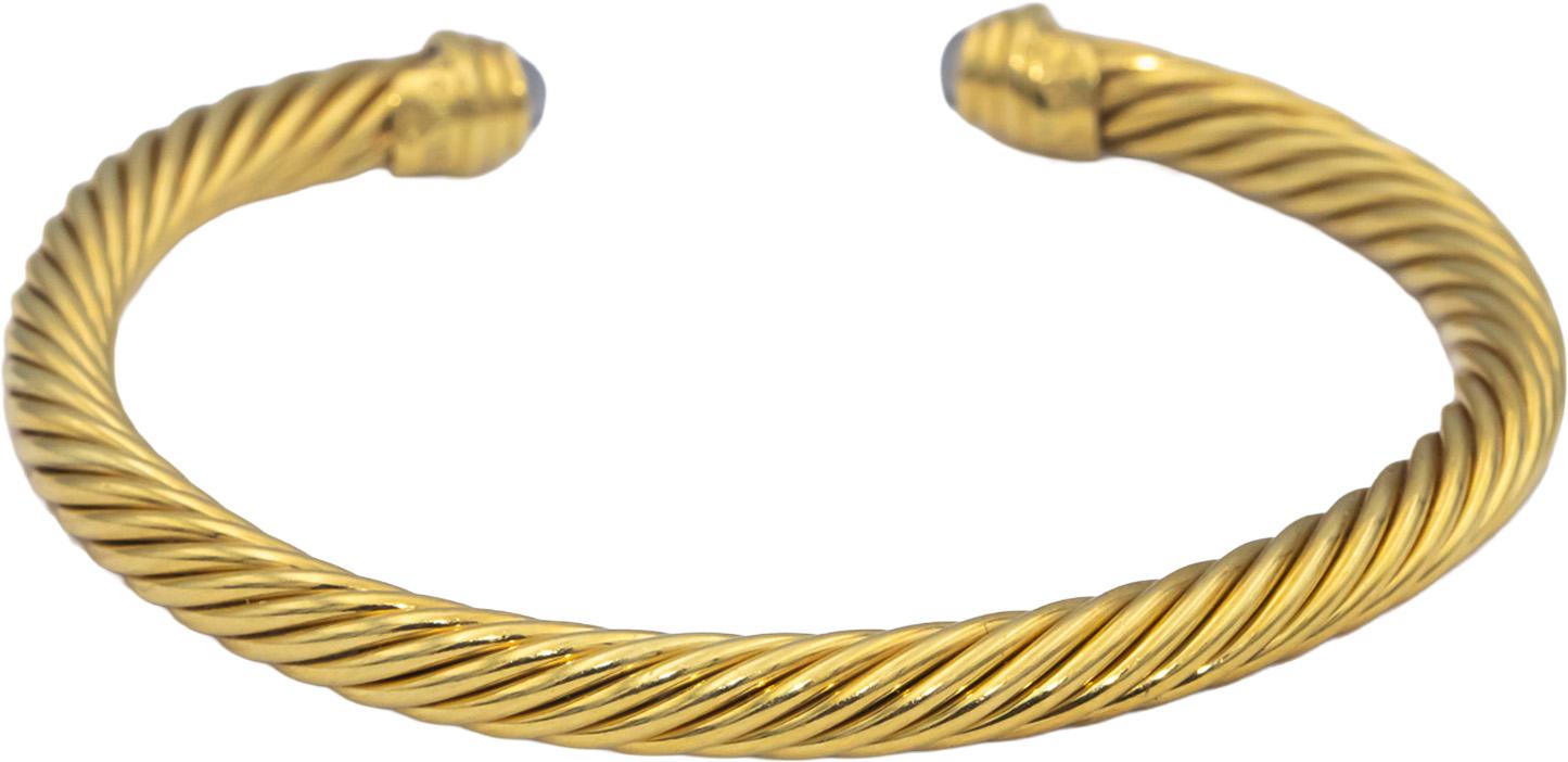 DAVID YURMAN 18k Yellow Gold Cable Cuff Bracelet w/ Cabochon Amethyst Ends