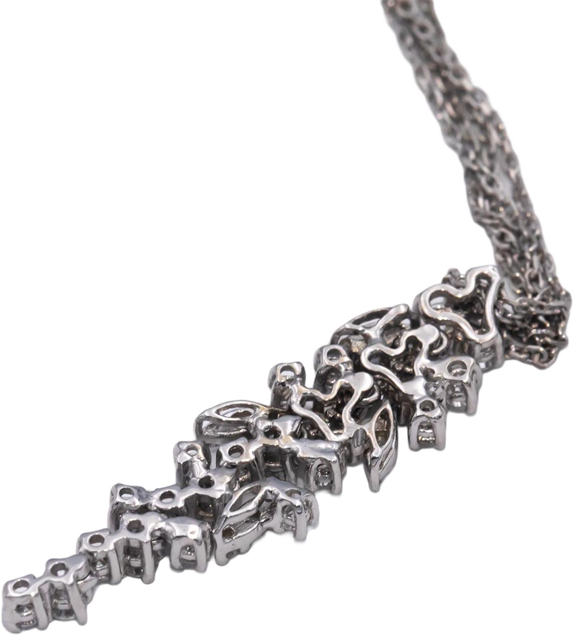 14k White Gold Round Diamond Cluster Pendant Double Chain Necklace 0.35CT