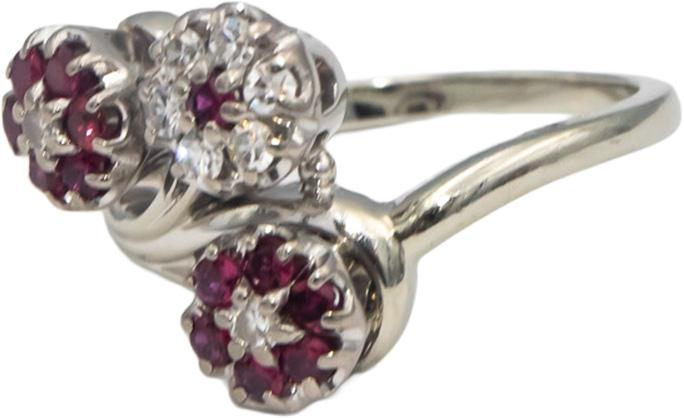 JABEL Vintage 18k White Gold Ruby & VS Diamond Flower Ring 0.40CT Size 6