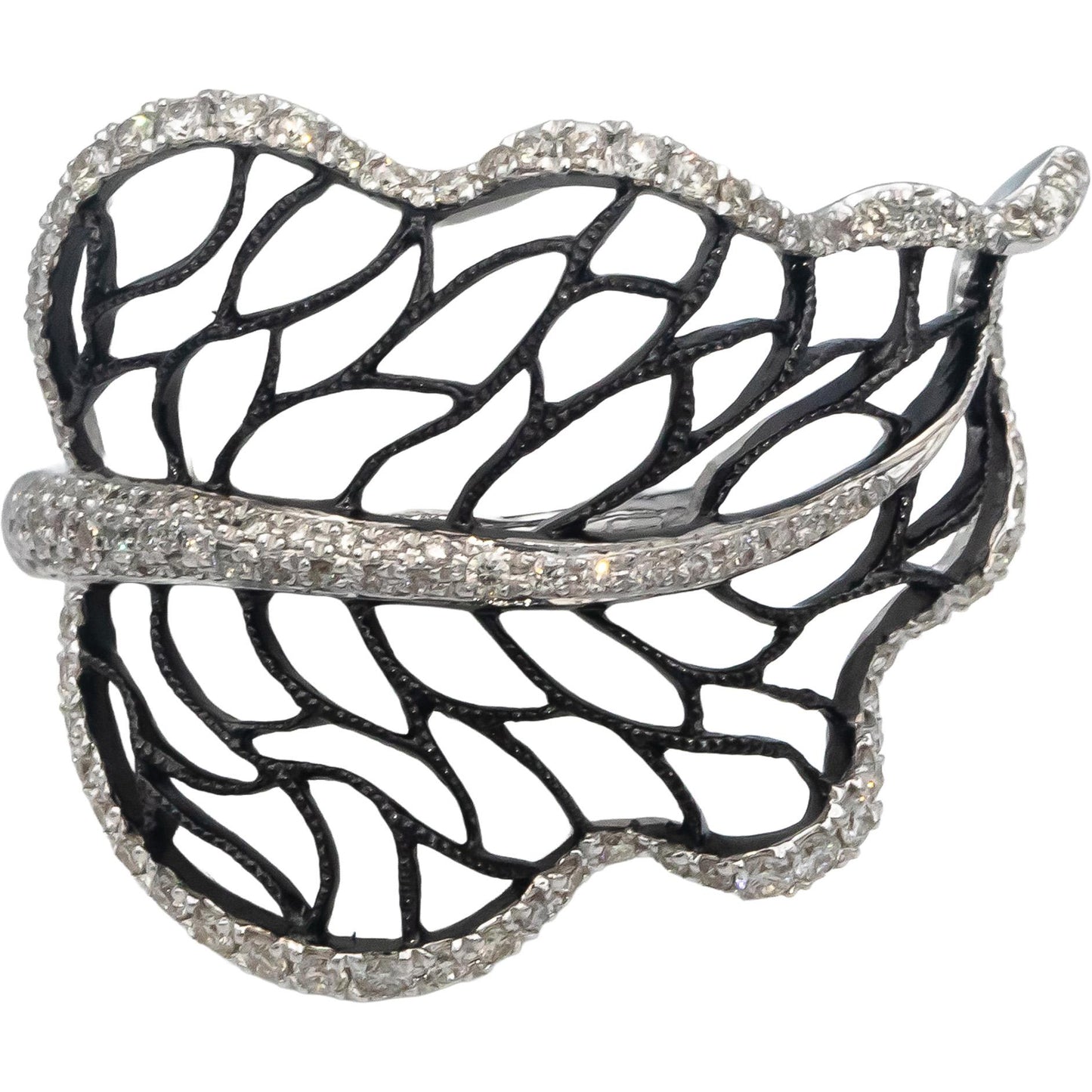 14k White Gold Round Diamond Floral Openwork Leaf Cocktail Ring 0.50CT Size 6.5