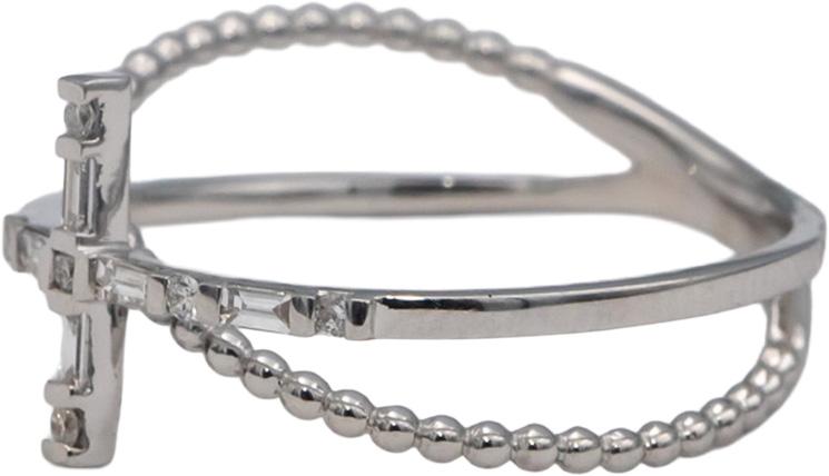 18k White Gold VS Round & Baguette Diamond Criss Cross Band Ring .10CT Size 7.25