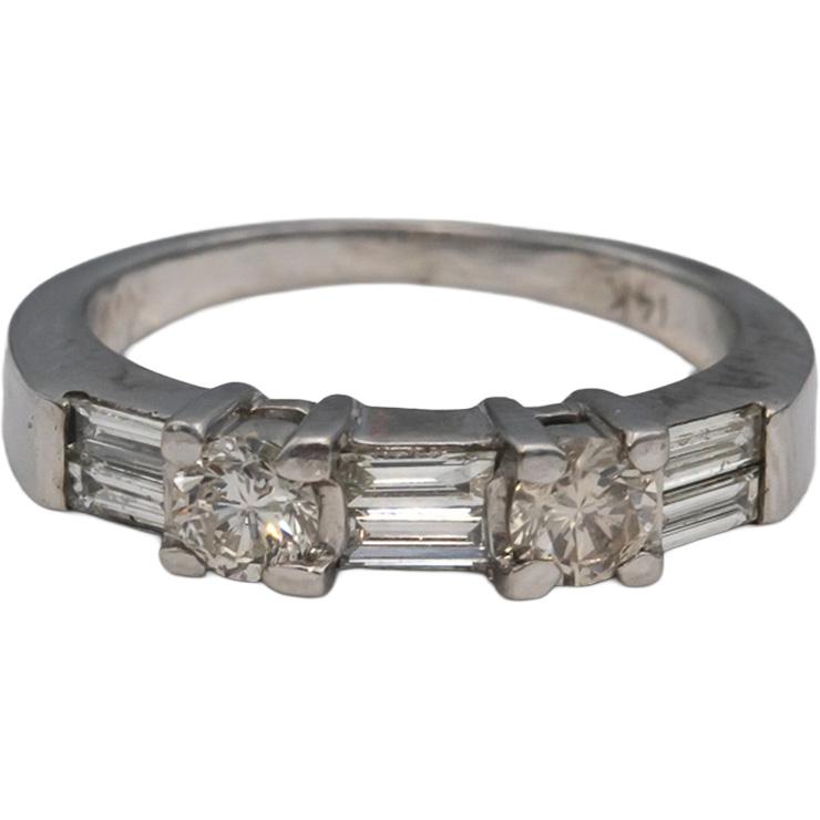 14k White Gold Round & Baguette Cut Diamond Band Ring 0.52CT Size 4.75