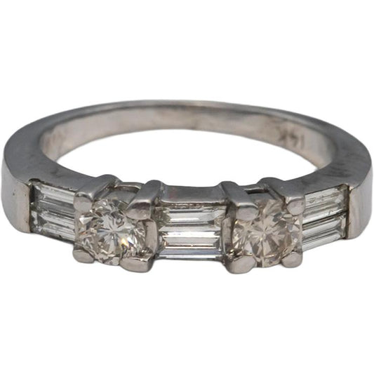 14k White Gold Round & Baguette Cut Diamond Band Ring 0.52CT Size 4.75