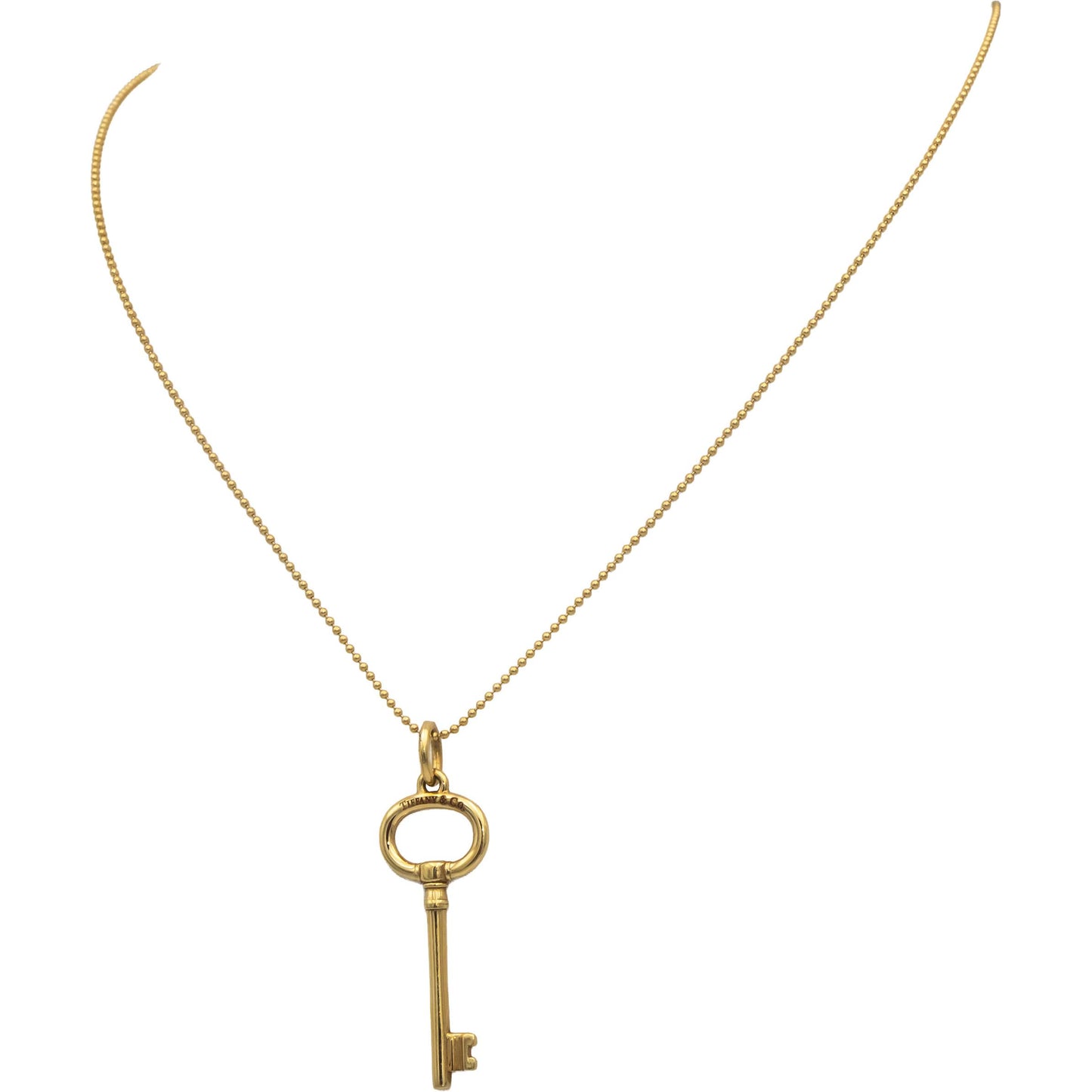 TIFFANY & CO. 18k Yellow Gold Oval Key Pendant Necklace