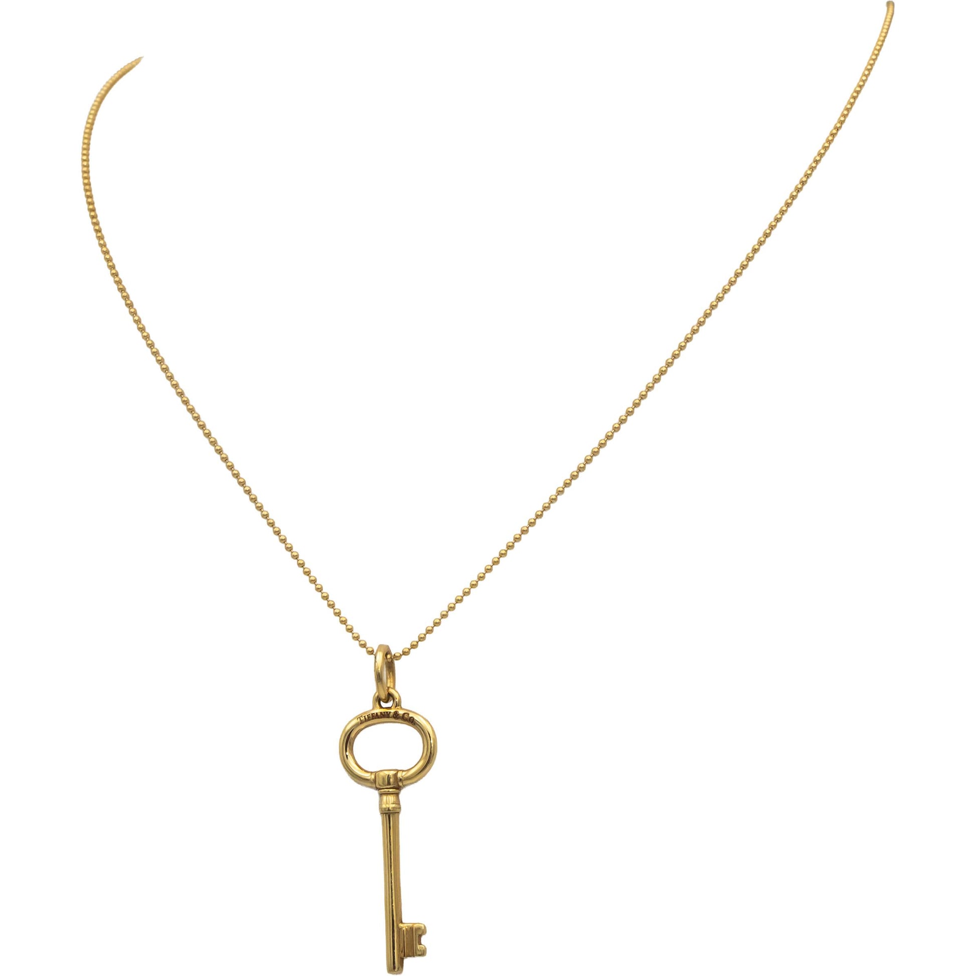 TIFFANY & CO. 18k Yellow Gold Oval Key Pendant Necklace