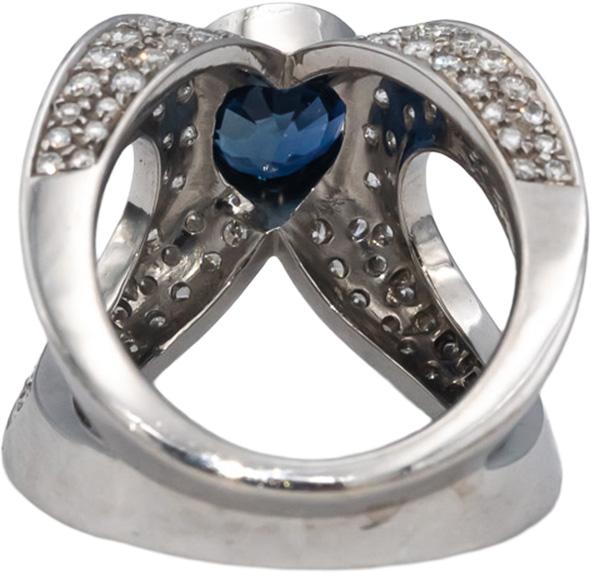 18k White Gold Oval Blue Sapphire Round Diamond Cocktail Ring 4.10CT Size 6.25