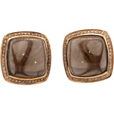 14k Rose Gold Cabochon Smokey Quartz and Round Diamond Earrings 21.33CTW