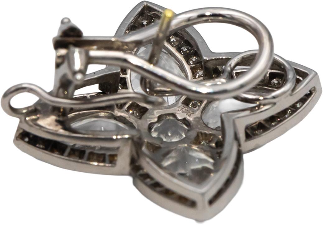 14k White Gold Round Diamond Pear Cut White Topaz Flower Earrings 10.50CTW