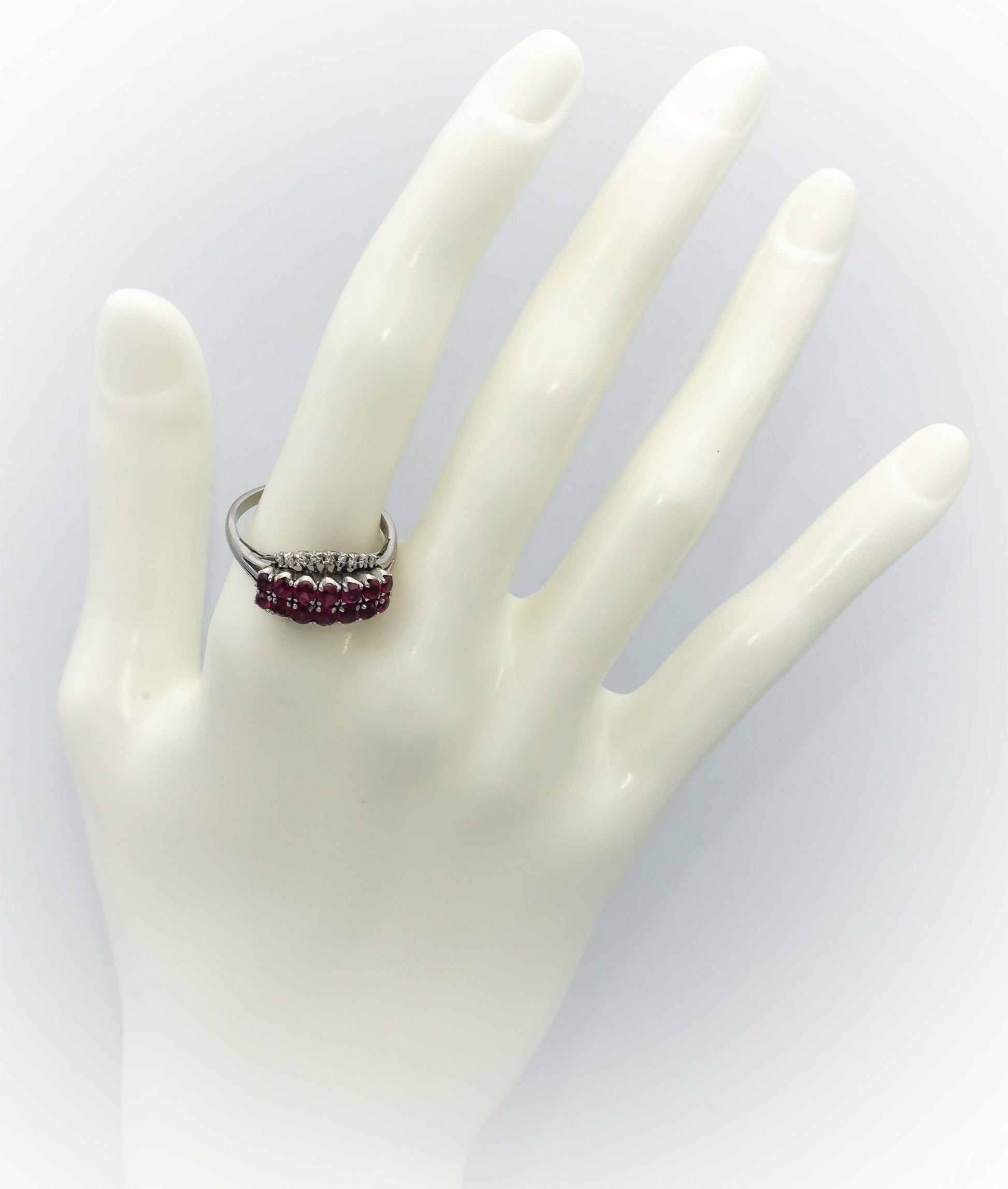 Vintage Antique 18k White Gold Ruby & Diamond Cocktail Ring 1.15CT Size 9.25