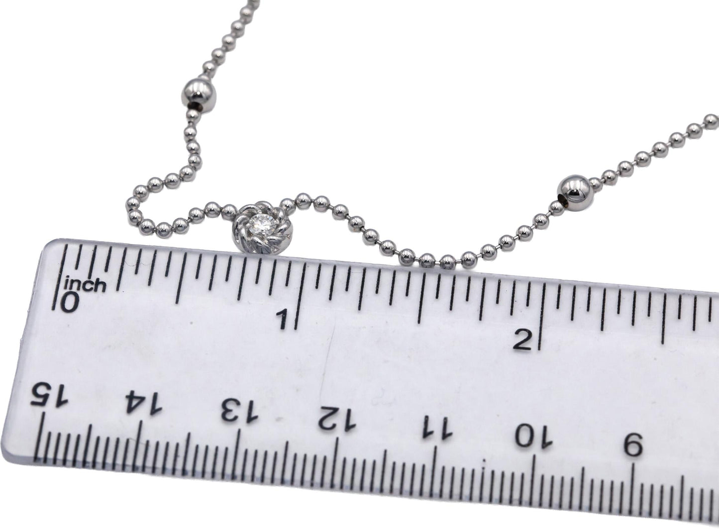 ROBERTO COIN 18k White Gold VS Round Diamond Beaded Station Necklace 0.10CT