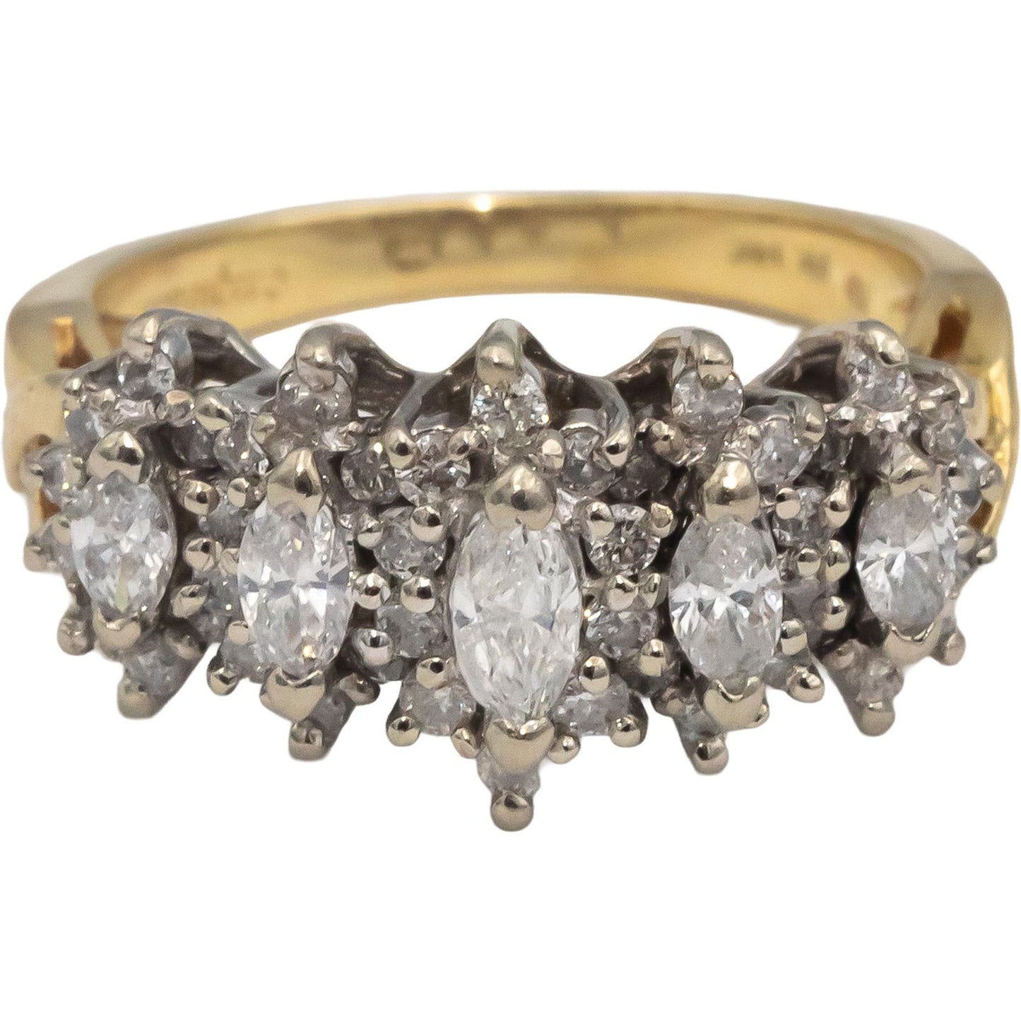 14k Yellow & White Gold Round and Marquise Diamond Cocktail Ring 1.0CT Size 6.5