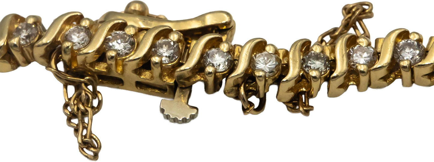 14k Yellow Gold VS Round Diamond S-Link Tennis Bracelet 2.0CT