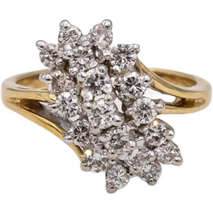 14k Yellow & White Gold Round Diamond Cluster Cocktail Ring 0.75CT Size 6