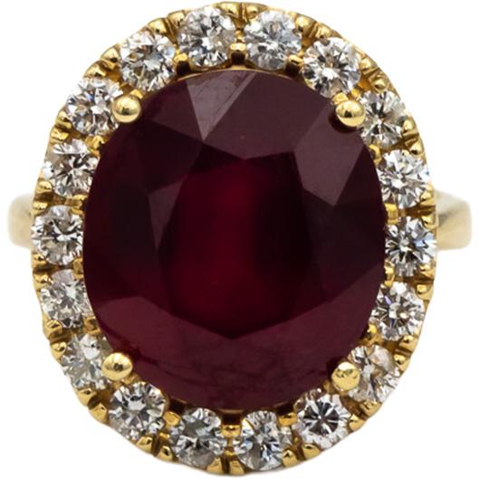 GIA Certified 14k Gold Oval Manufactured Ruby & Round Diamond Ring 13.25CT Sz 7