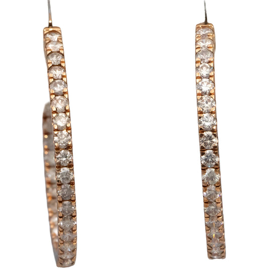 10k Rose Gold Round Diamond Inside Out Hoop Earrings 5.0CT