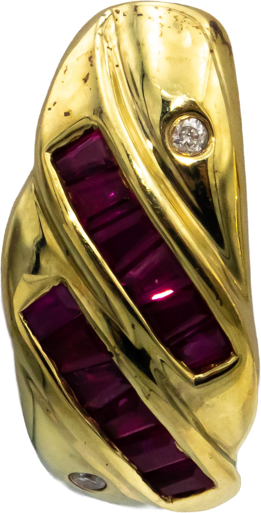 14k Yellow Gold Baguette Cut Ruby Round Diamond Earrings 1.04CTW
