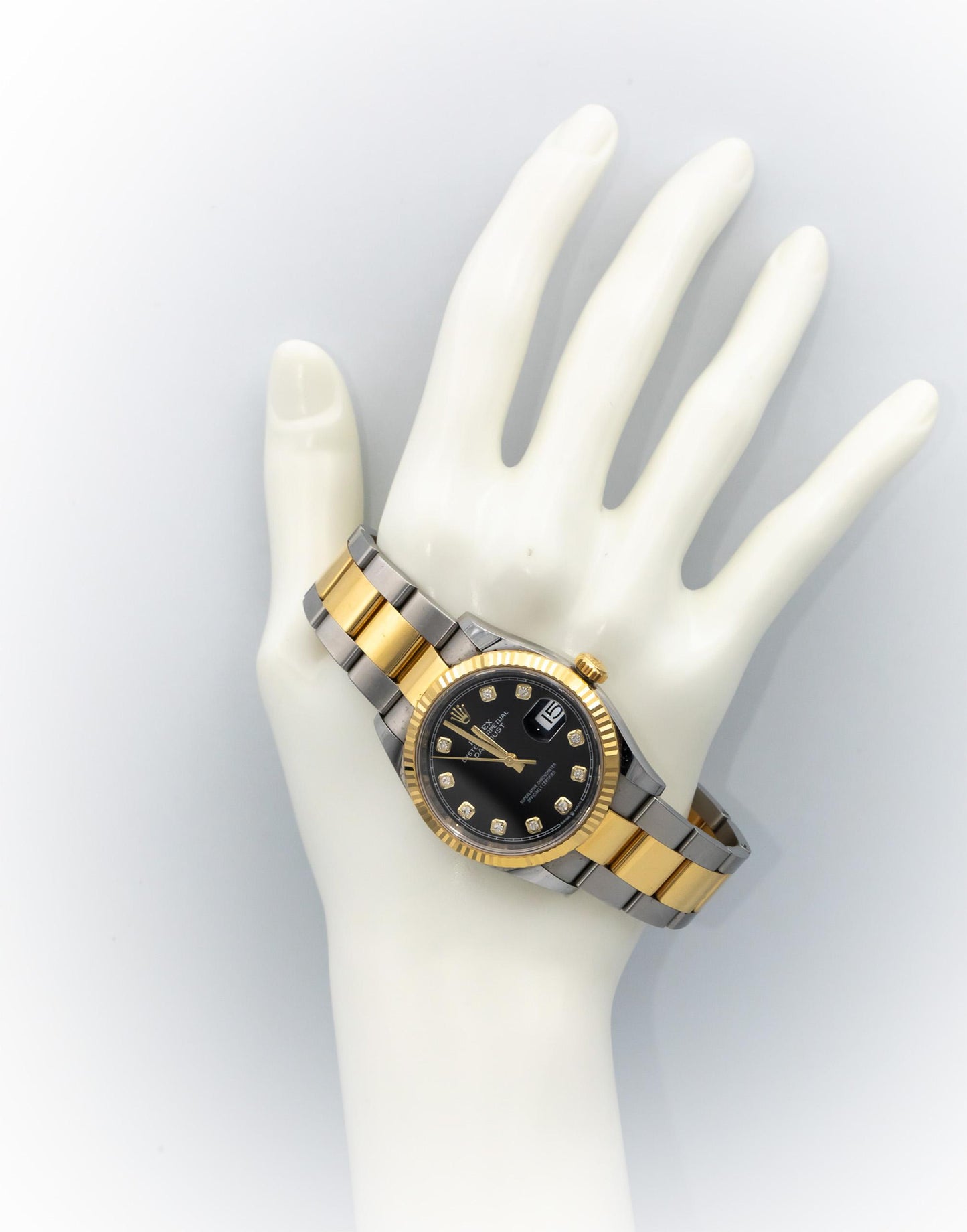 ROLEX 18k Gold Stainless Steel Datejust Black Factory Dial 36mm Watch Ref 126233