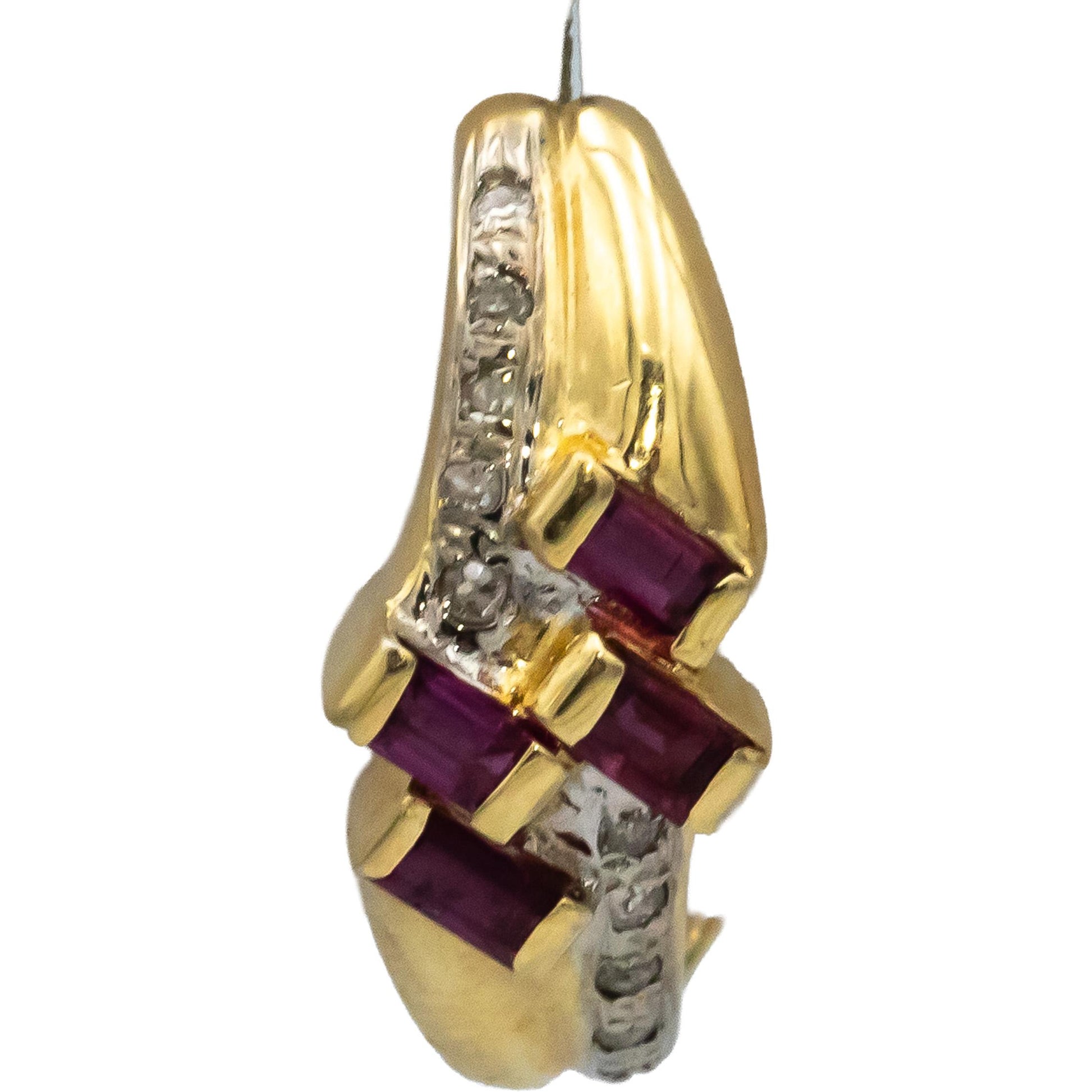 14k Yellow Gold Diamond & Ruby Curved Earrings 0.85CTW