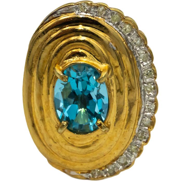 14k Yellow & White Gold Diamond and Blue Topaz Earrings 3.15CTW