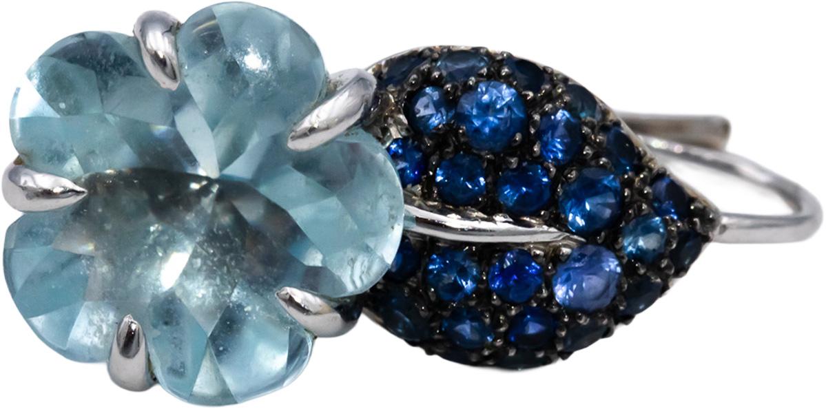 CHANEL Vintage 18k White Gold Camelia Aquamarine & Sapphire Flower Earrings