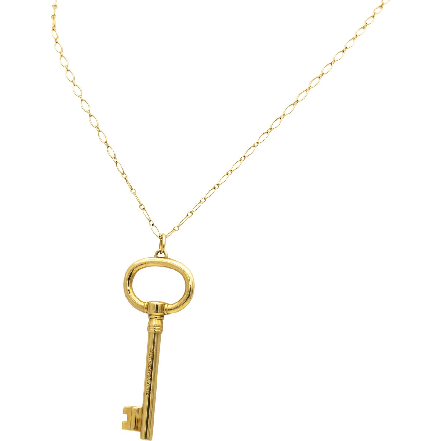 TIFFANY & CO. 18k Yellow Gold Oval Key Pendant Necklace