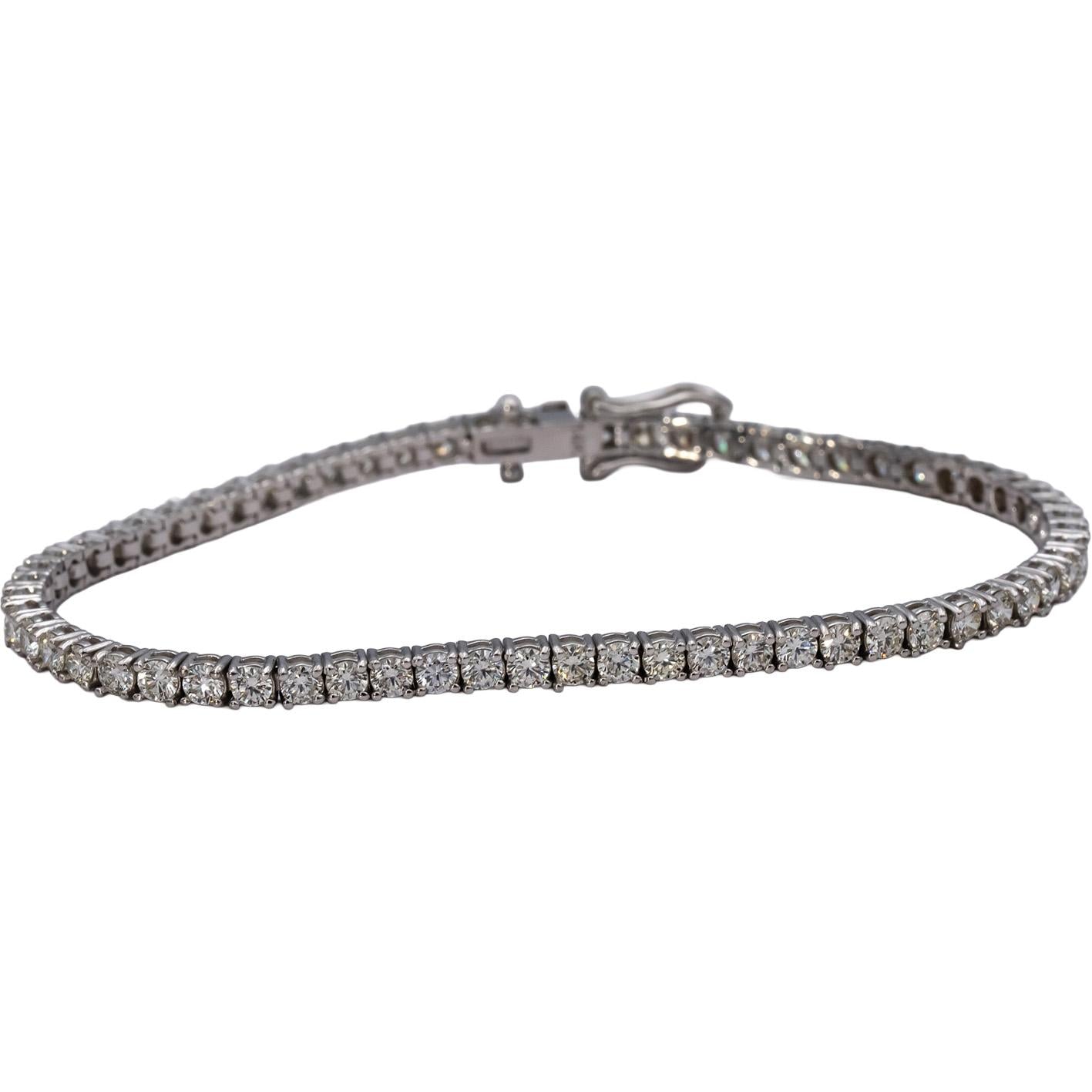 14k White Gold VS Round Diamond Tennis Bracelet 4.37CT