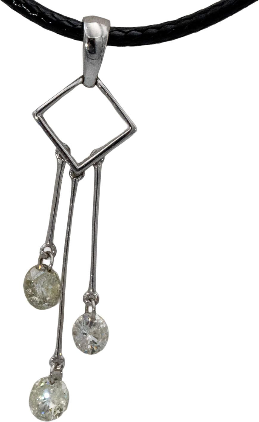 14k White Gold Round Diamond Dangle Pendant Necklace 0.55CT