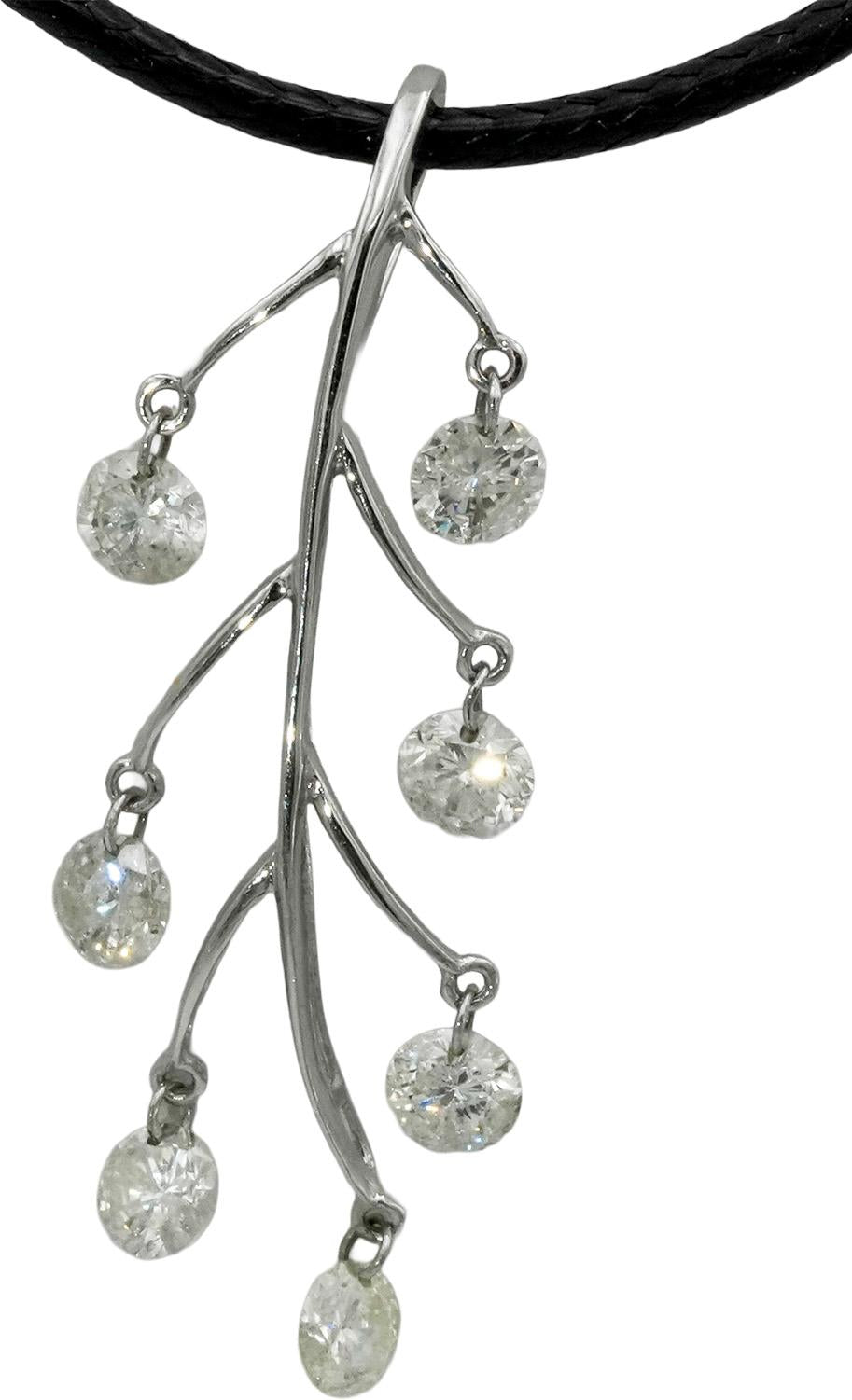14k White Gold Round Diamond Dangle Floral Pendant Necklace 1.40CT