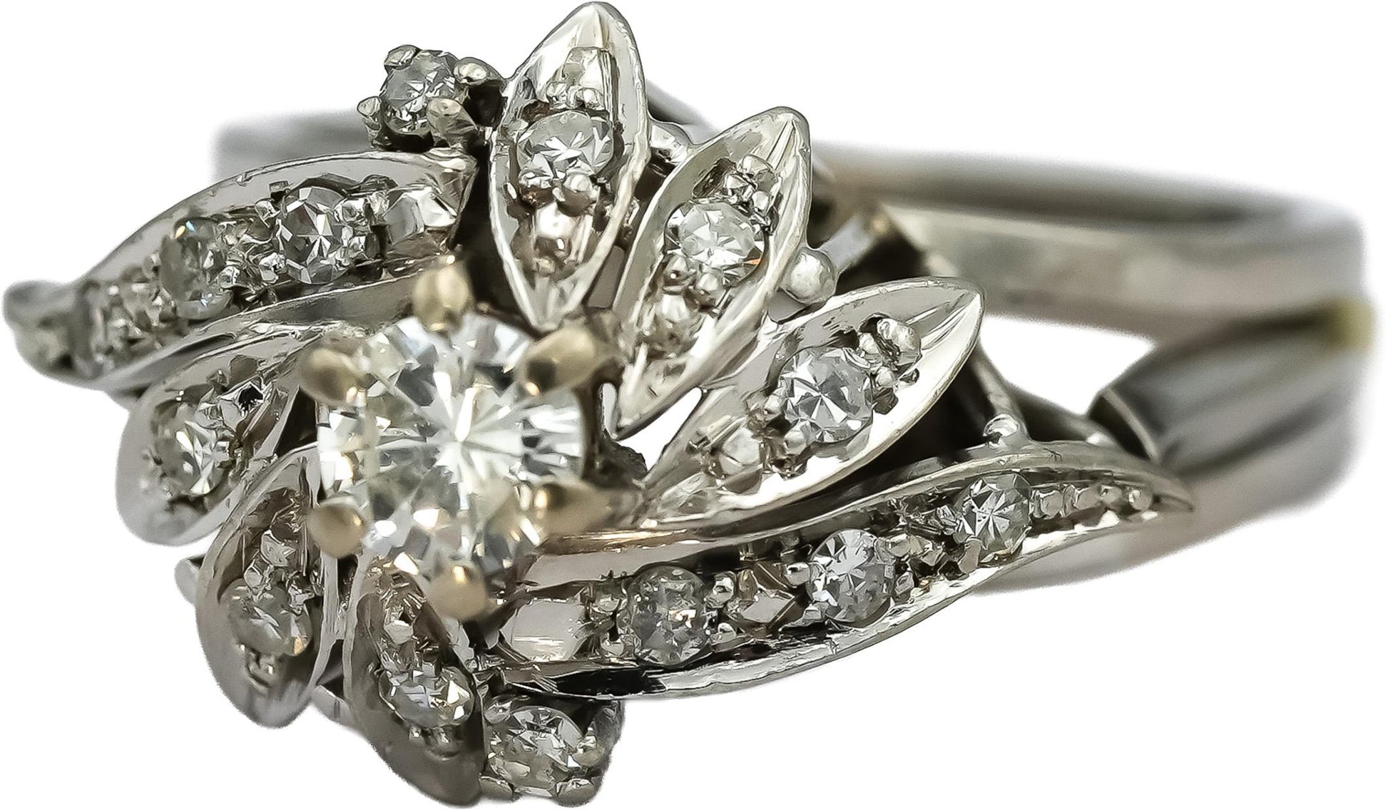 Vintage Antique 14k White Gold Diamond Cocktail Ring 0.38CT Size 5