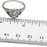 GIA Vintage Antique 18k White Gold VS1/G Diamond & Sapphire Filigree Ring .78CT