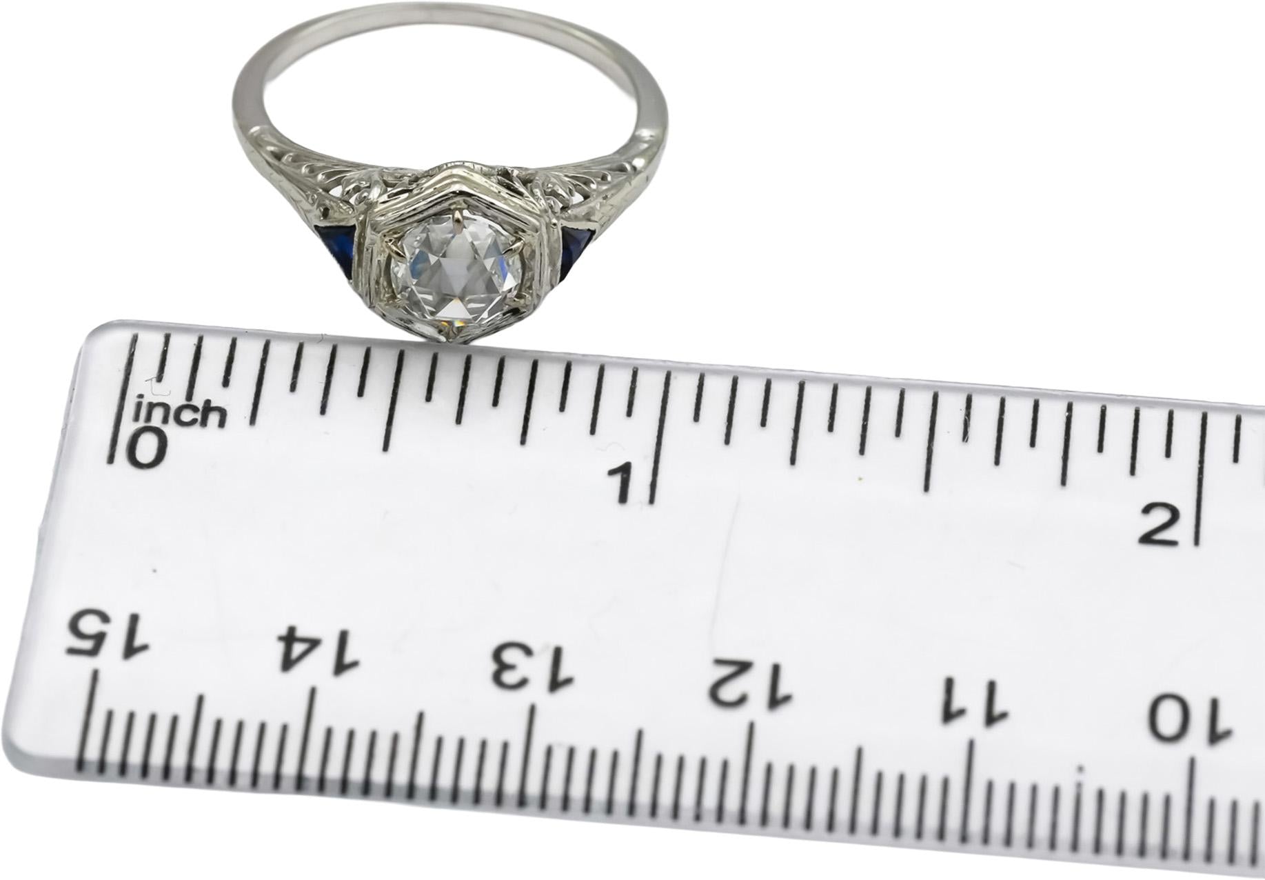GIA Vintage Antique 18k White Gold VS1/G Diamond & Sapphire Filigree Ring .78CT