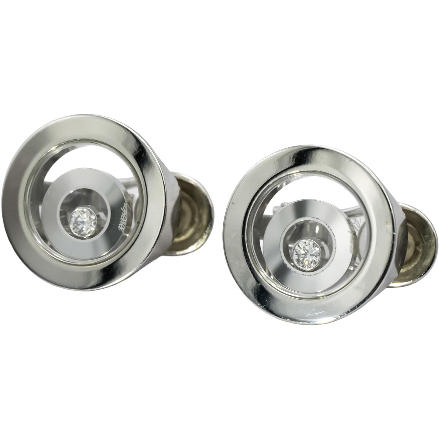 CHOPARD 18k White Gold Happy Spirit Diamond Double Round Earrings