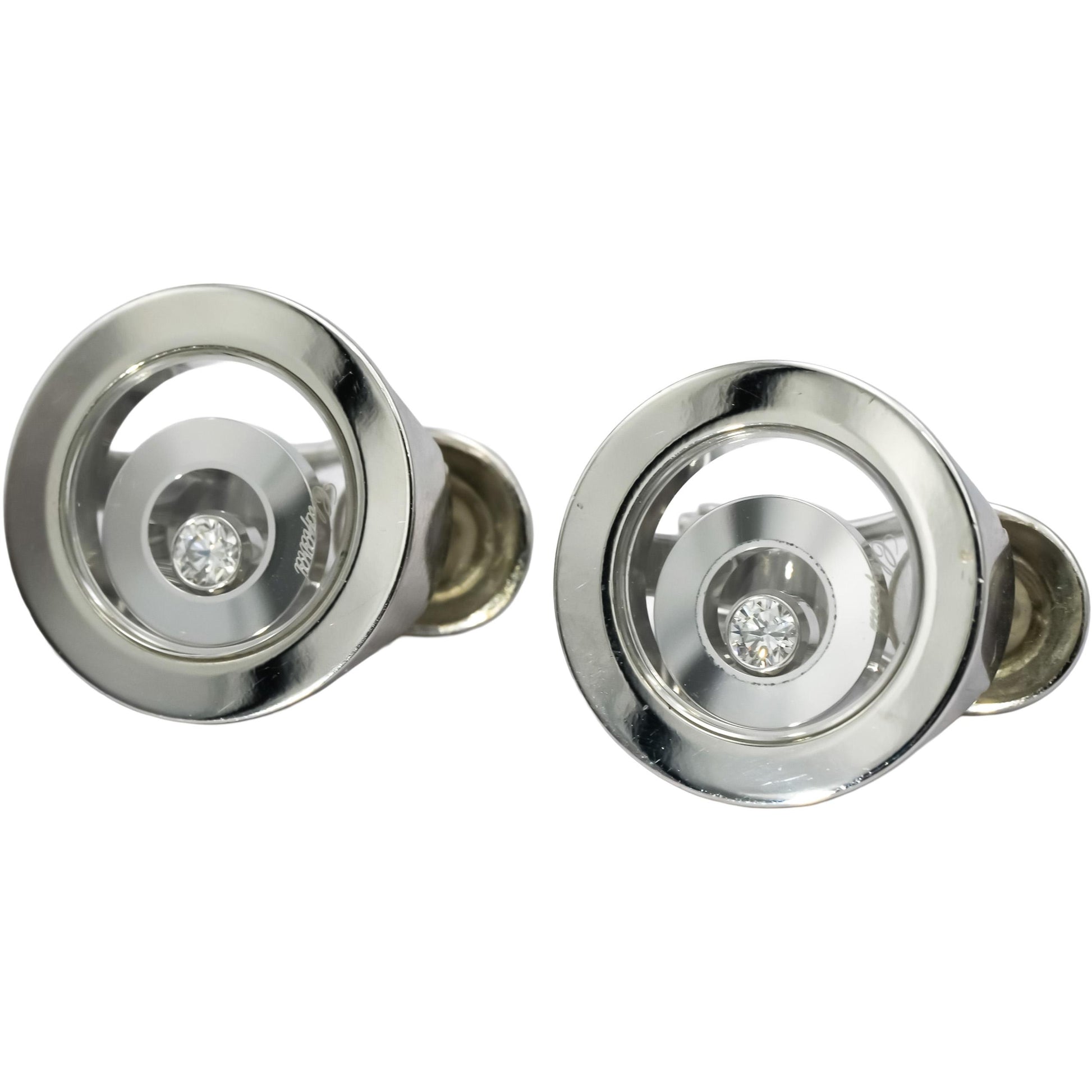 CHOPARD 18k White Gold Happy Spirit Diamond Double Round Earrings