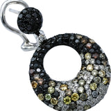 14k White Gold Round Black and Multi-Color Diamond Dangle Earrings 3.50CT