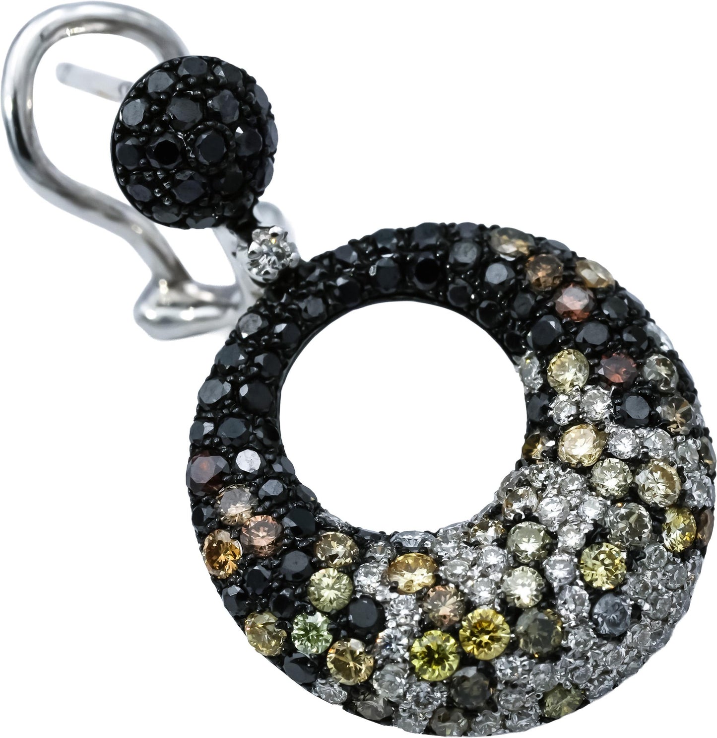 14k White Gold Round Black and Multi-Color Diamond Dangle Earrings 3.50CT