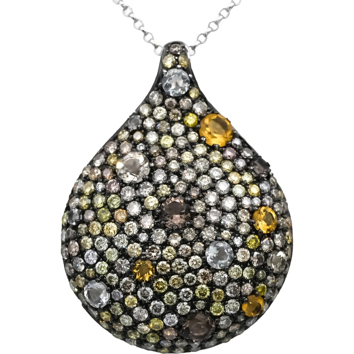 14k White Gold Round Multi-Color Diamond and Sapphire Pendant Necklace 1.90CTW