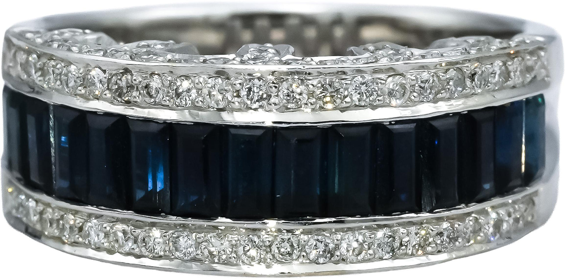 LE VIAN 14k White Gold Diamond and Sapphire Band Ring 2.25CTW Size 7.75