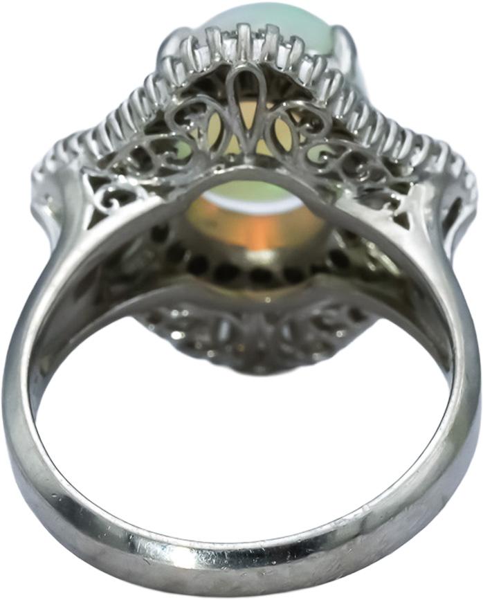 Platinum VS Diamond and Cabochon Opal Cocktail Ring 3.77CTW Size 5.75