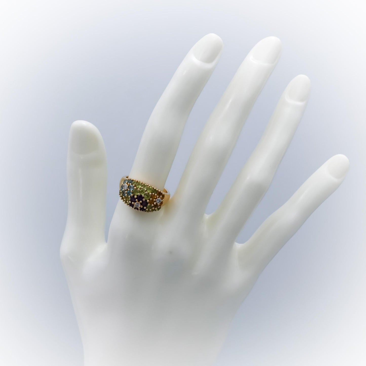 14k Yellow Gold Diamond and Assorted Gemstone Cluster Ring 0.05CT Size 6.5
