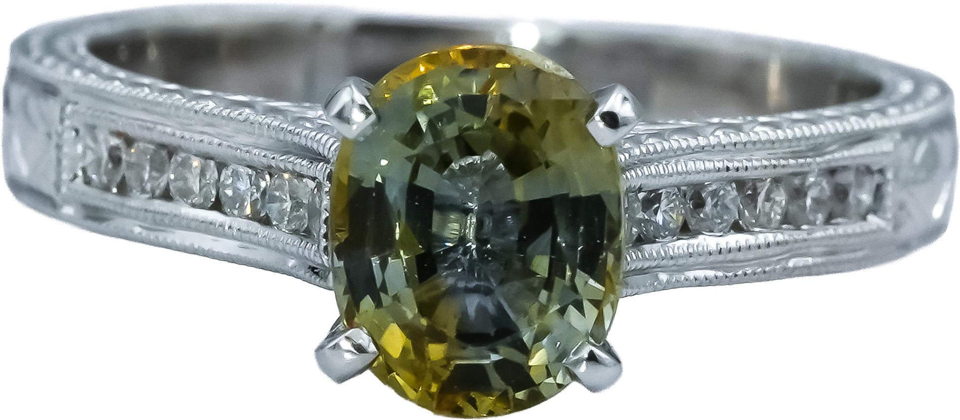 18k White Gold Diamond and Bi-Color Sapphire Ring 1.84CT Size 6.5