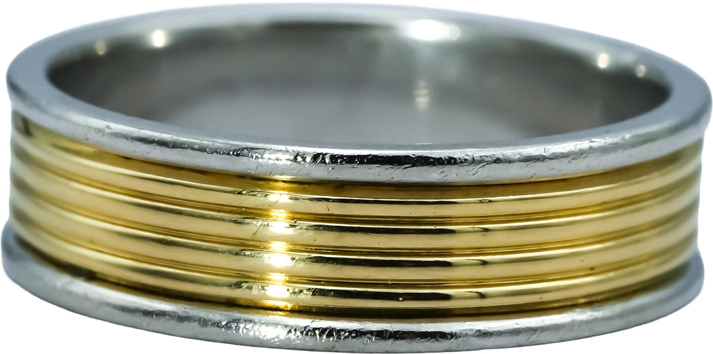 TIFFANY & CO. Platinum & 18k Gold 5.7mm Wide Ribbed Band Ring Size 6.25