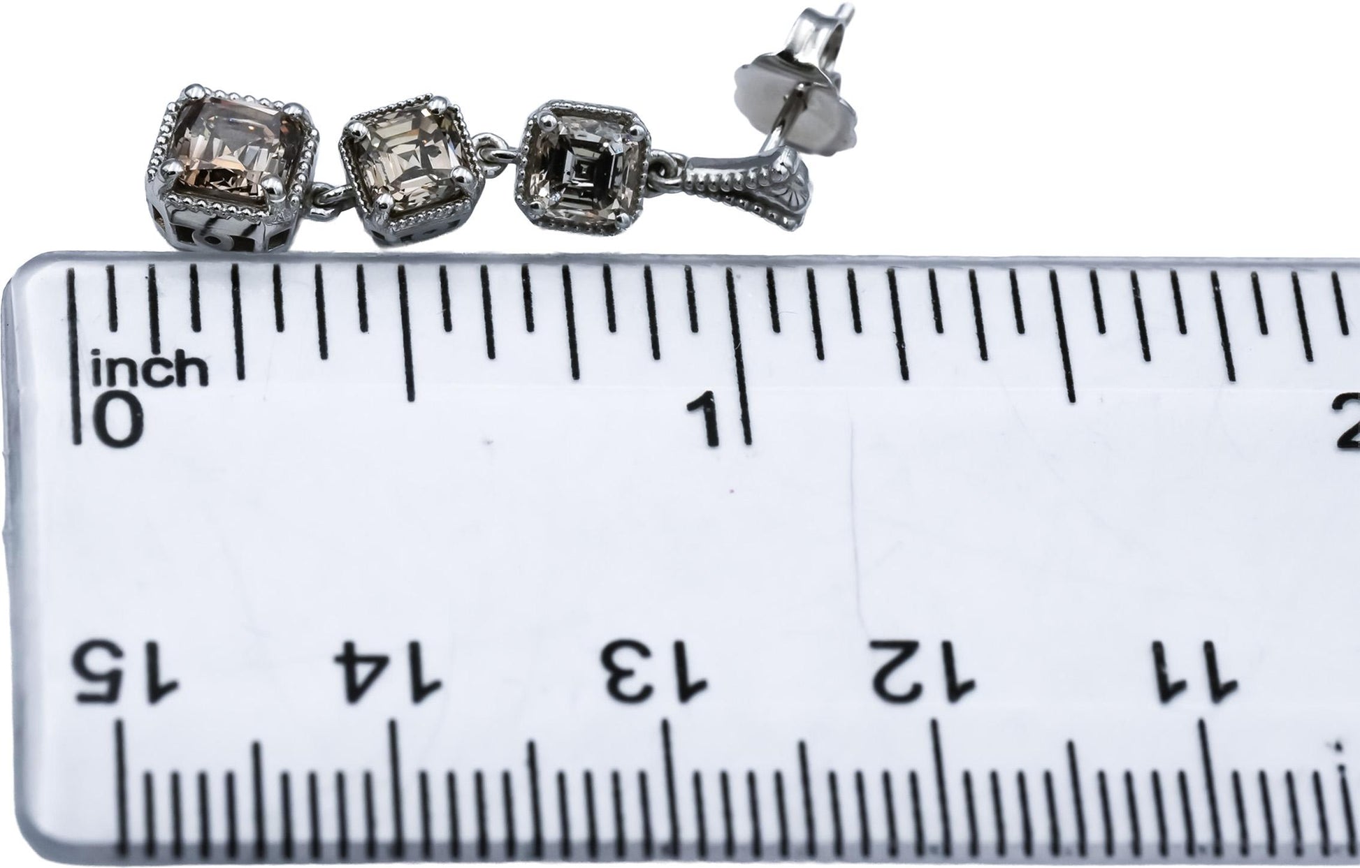CGL Certified 14k White Gold Asscher Cut Diamond Drop Dangle Earrings 2.40CT