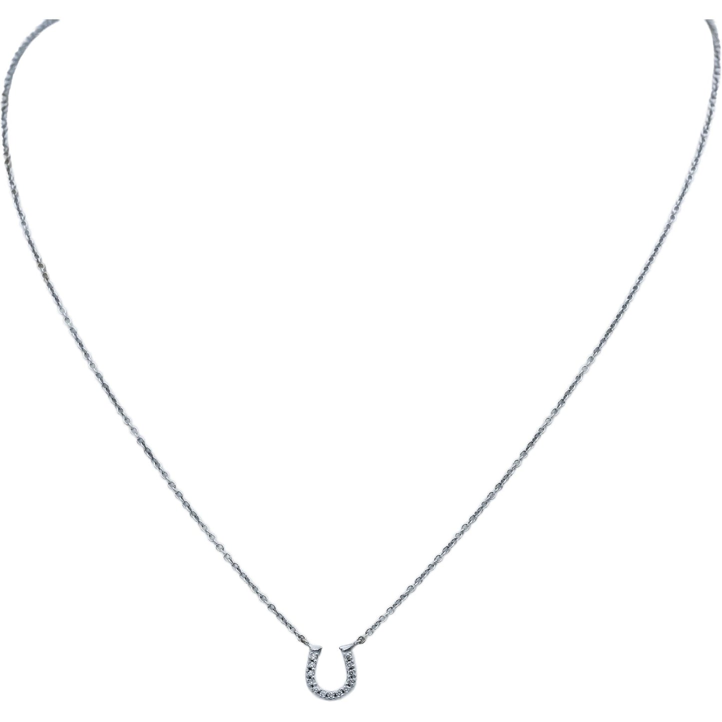 TIFFANY & CO. 18k White Gold VS Diamond Mini Horseshoe Pendant Necklace 0.08CT