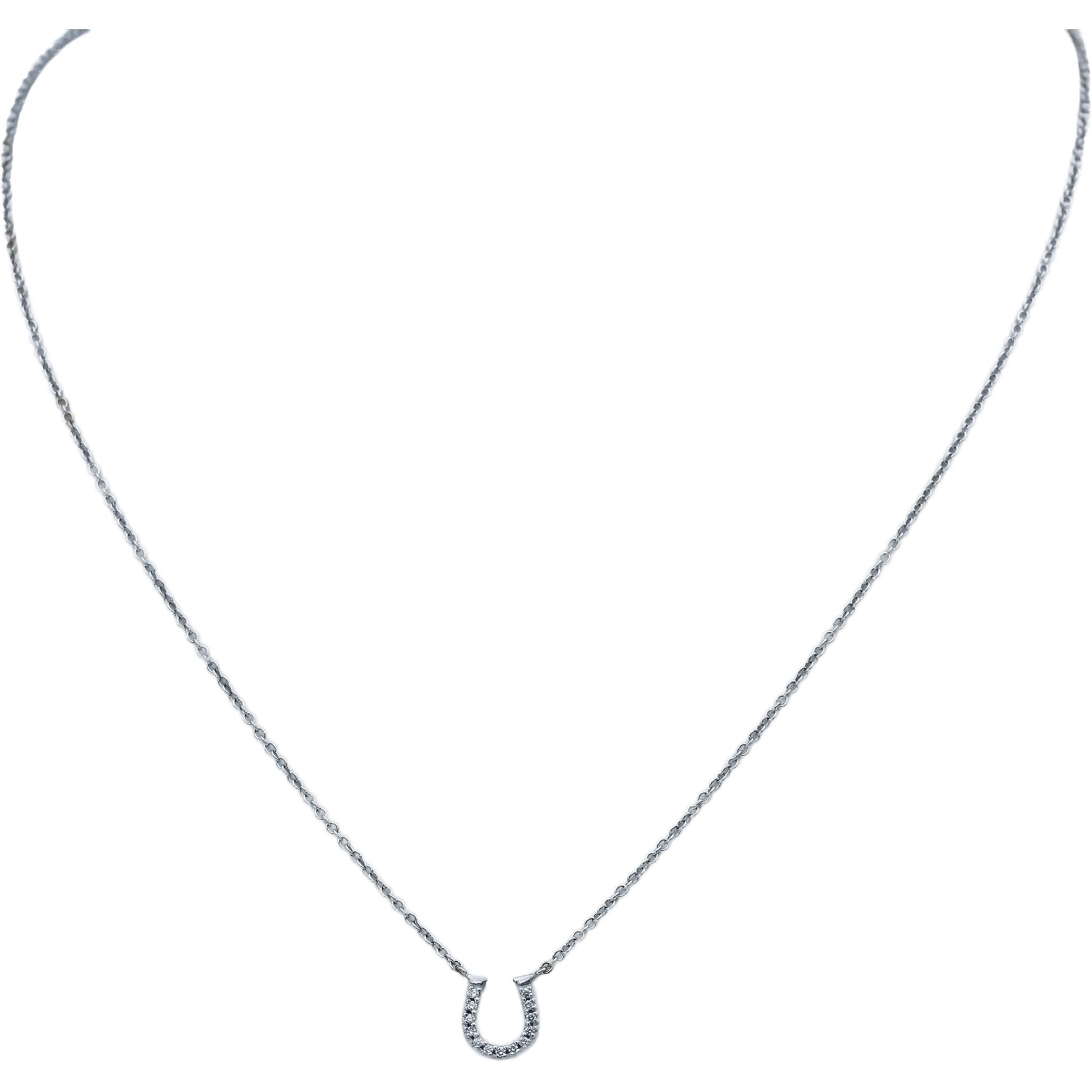 TIFFANY & CO. 18k White Gold VS Diamond Mini Horseshoe Pendant Necklace 0.08CT