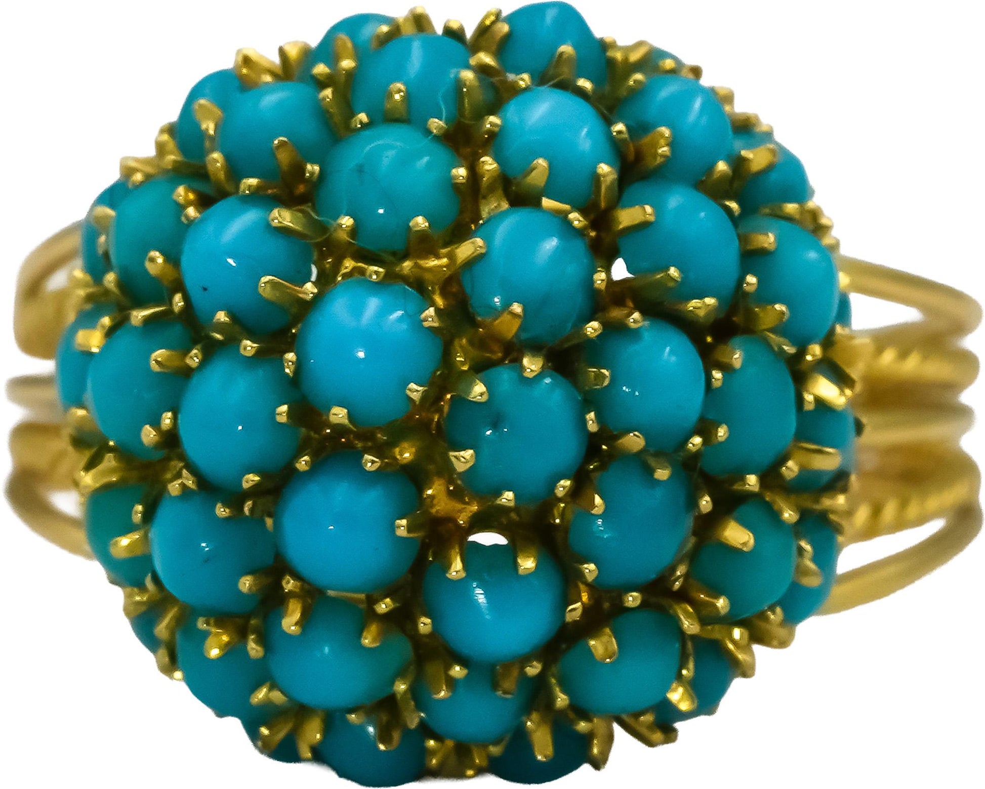 18k Yellow Gold Cabochon Turquoise Cluster Dome Ring Size 8.25