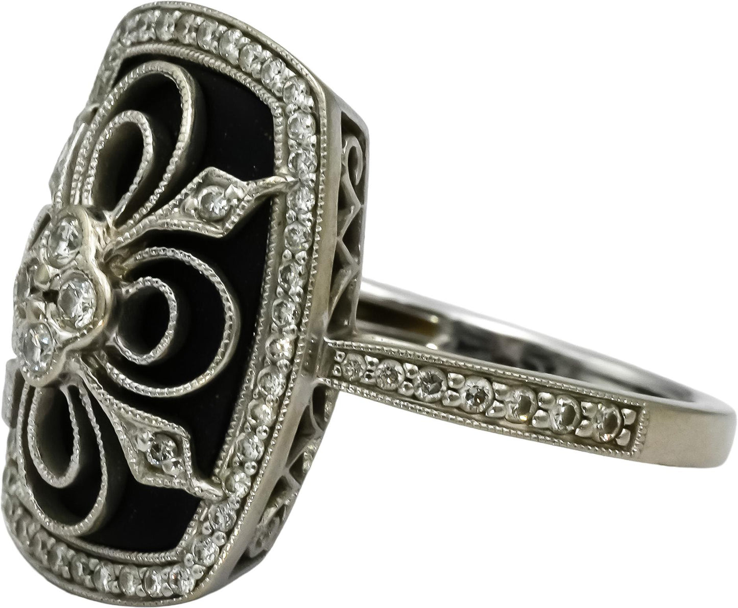 14k White Gold VS Diamond and Onyx Cocktail Ring 0.35CT Size 6.5
