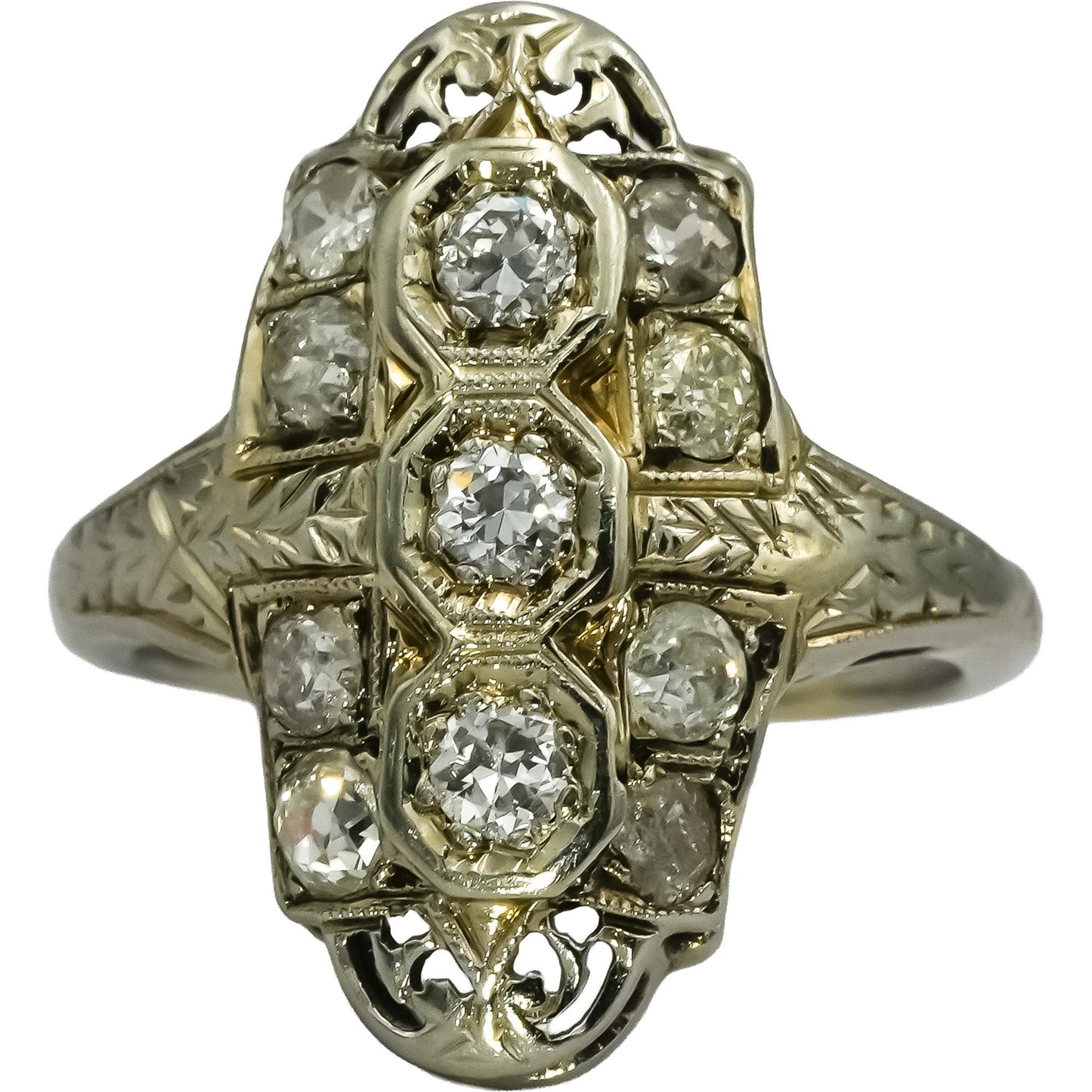 Vintage Antique 18k White Gold Diamond Filigree Dinner Ring 0.60CT Size 5.25